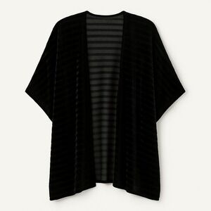 Women's ‎ OS Kimono Cardigan \Black Velvet Burnout Stripe Sheer Witchy